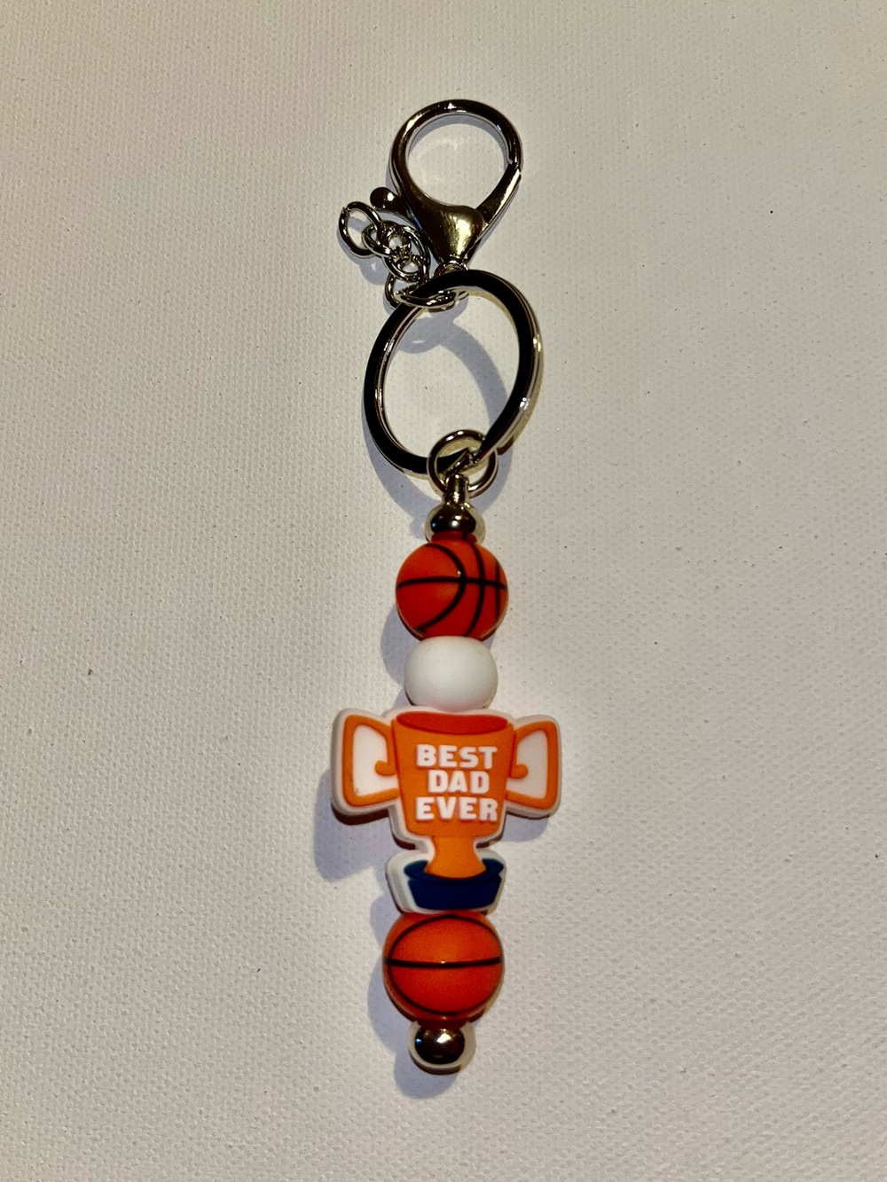 ‘Best Dad Ever’ Gold Cup & Basketballs Keychain w/White Accents